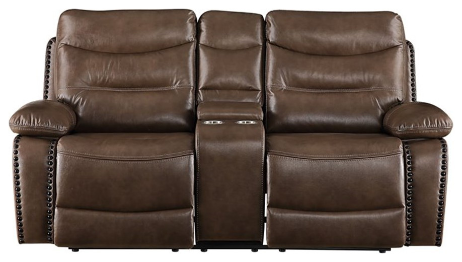 ACME Aashi Leather Gel Tufted Motion Reclining Loveseat with Console in Navy   Transitional   Loveseats   by Homesquare  Houzz