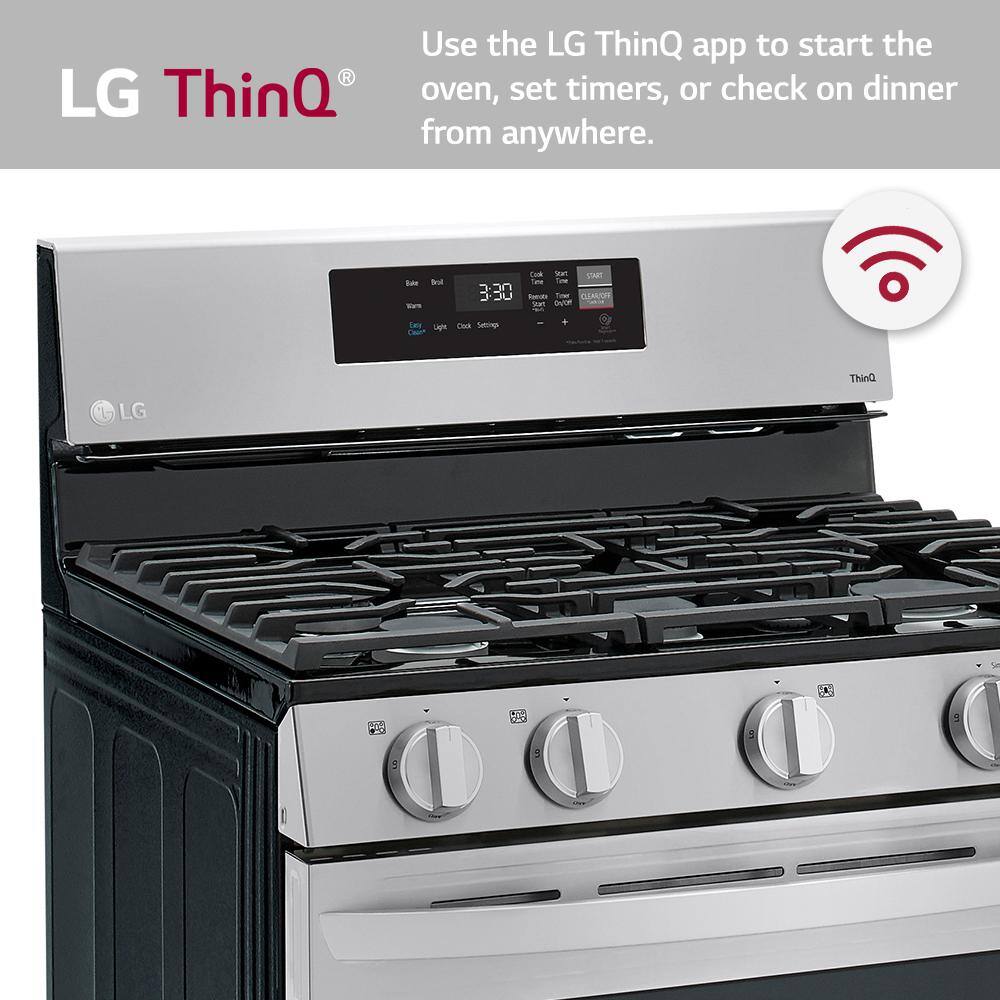 LG 30 in. 5.8 cu.ft. Smart Single Oven Gas Range with EasyClean Wi-Fi Enabled in. Stainless Steel LRGL5821S