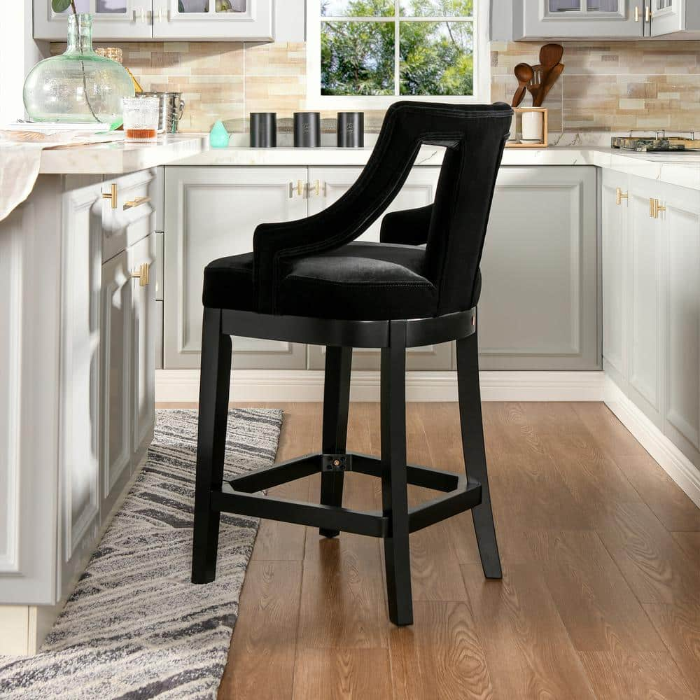 Jennifer Taylor Hollywood Upholstered High Back Bar Stool, Onyx Black Performance Velvet 81210-MVB