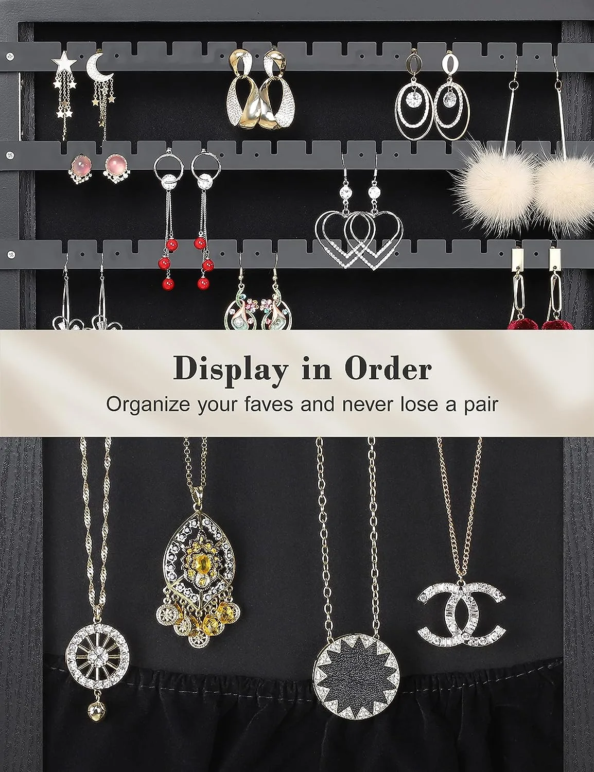 ⭐️360° Swivel Jewelry Cabinet with Lights - 🌟Touch Screen Vanity Mirror 🌟