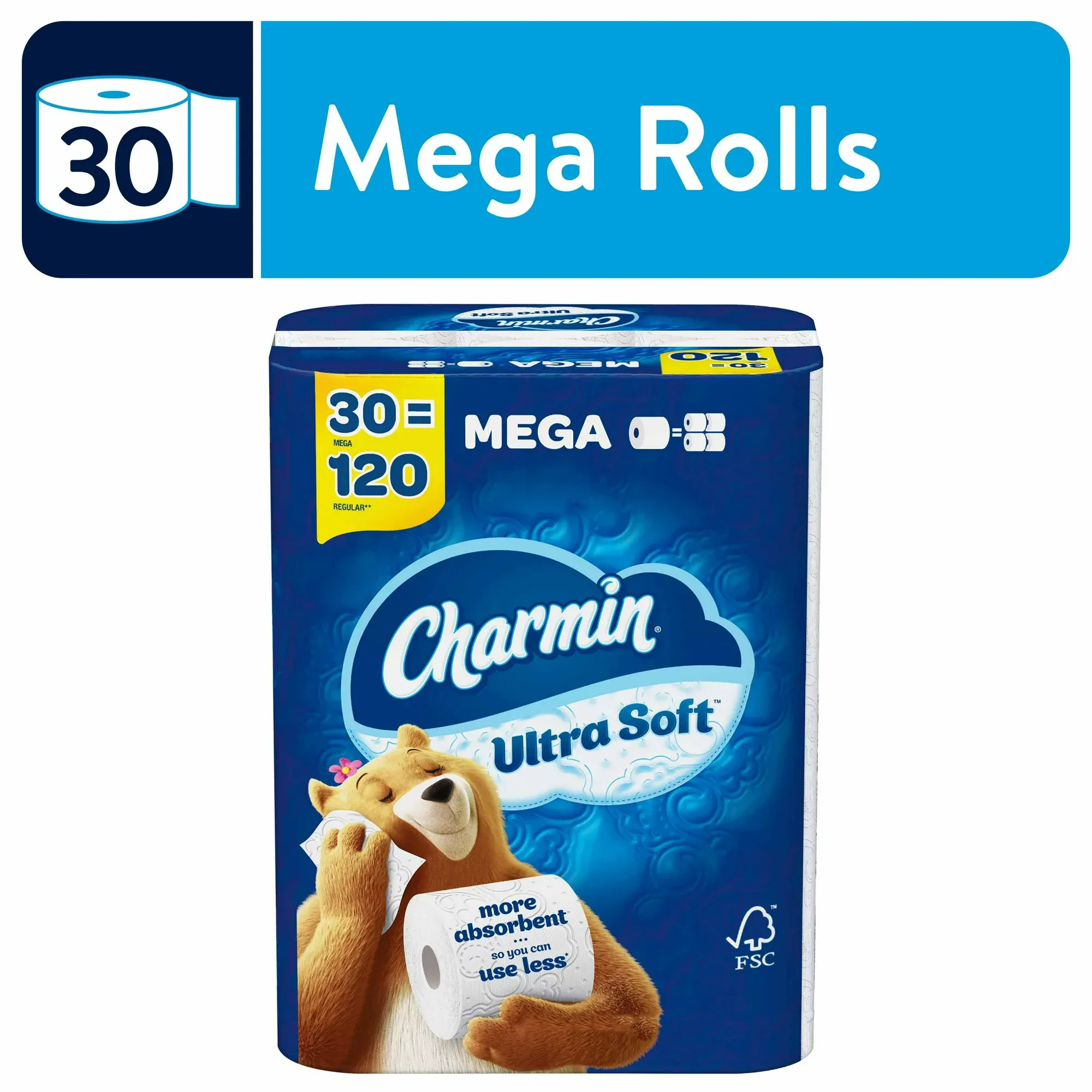 Charmin Ultra Soft Toilet Paper Mega Roll， 244 Sheets Per Roll， 30 Count