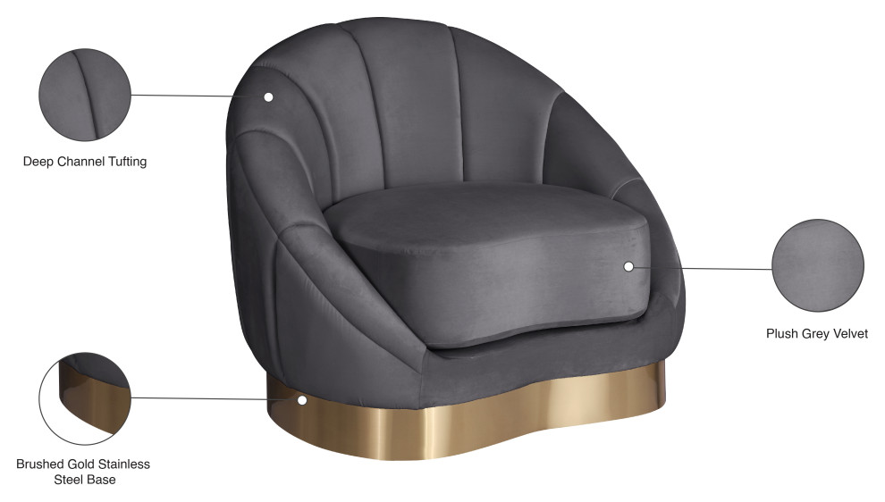 Shelly Velvet Chair With Brushed Gold Stainless Steel Base   Contemporary   Armchairs And Accent Chairs   by Meridian Furniture  Houzz