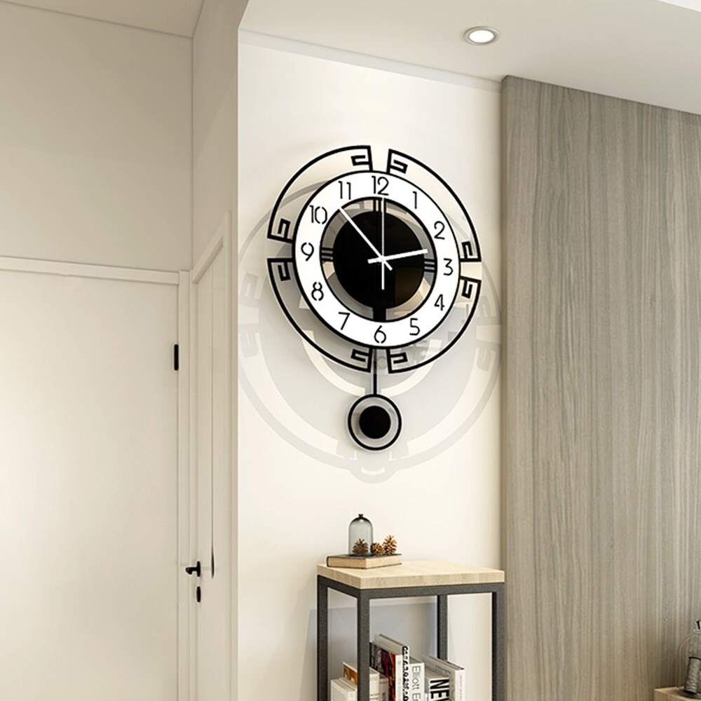 Black Pendulum Wall Clock Large Quartz Mute Hanging Traditional   13.77*18in