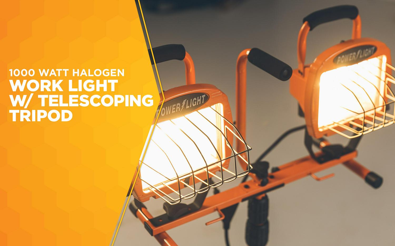 Designers Edge L14SLED Orange 1000-Watt Twin-Head Adjustable to 68 Halogen Work Light with Telescoping Tripod Stand