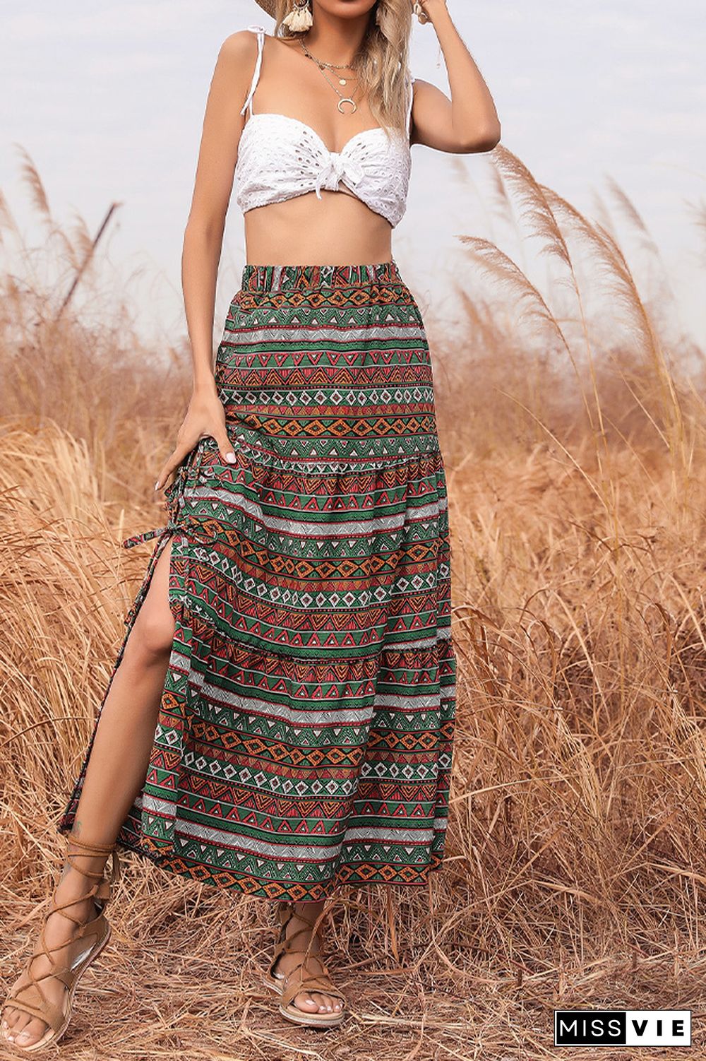 High Waist Geometry Print Skirt Dress