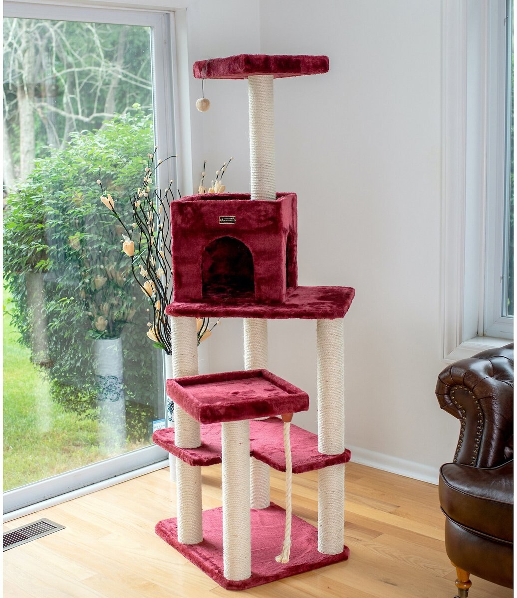 Armarkat 69-in Faux Fur Covered Houseand Cat Tree， Burgundy