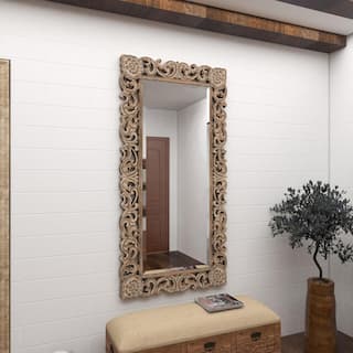 Litton Lane 72 in. x 36 in. Intricately Carved Rectangle Framed Light Brown Floral Wall Mirror 23702