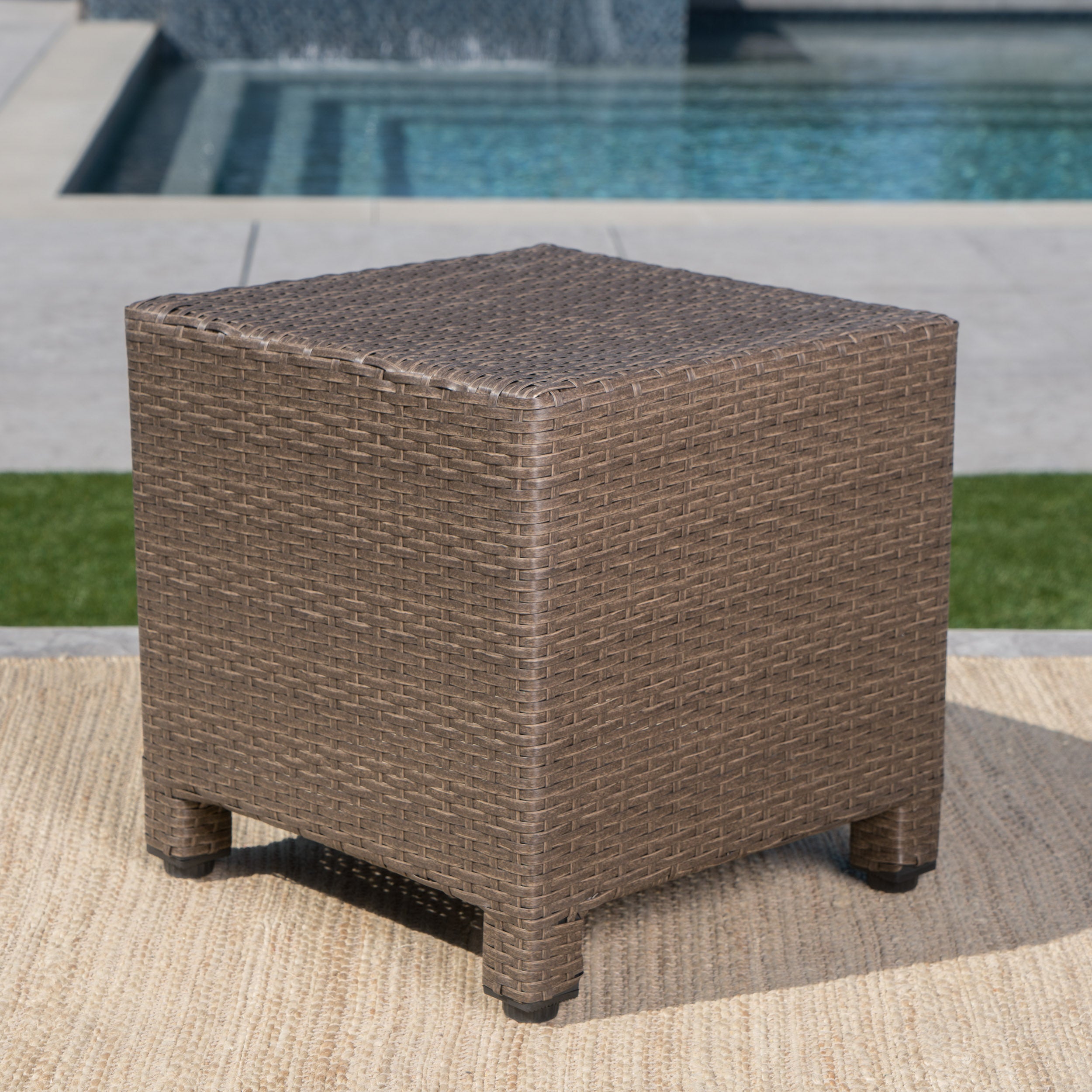 Venice Outdoor Light Brown Wicker Side Table