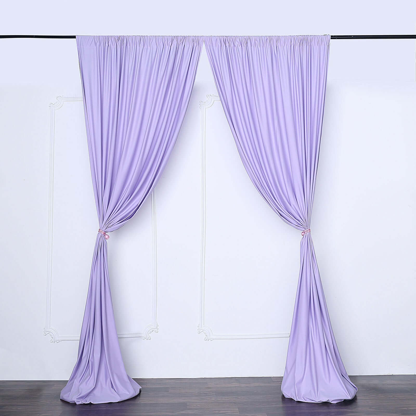 2 Pack Lavender Lilac Scuba Polyester Backdrop Drape Curtains, Inherently Flame Resistant Event Divider Panels Wrinkle Free With Rod Pockets - 10ftx10ft