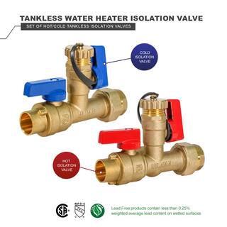 The Plumber's Choice 34 in. SWT ankless Water Heater Kit- Set of 2 Heavy Duty Hot and Cold Isolation Valves with Cleanouts Forged Brass WGUH-JTP56-T-MG