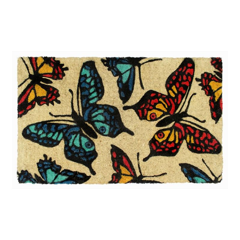 RugSmith Bleah Handloom Woven and Printed Butterfly Coir Doormat