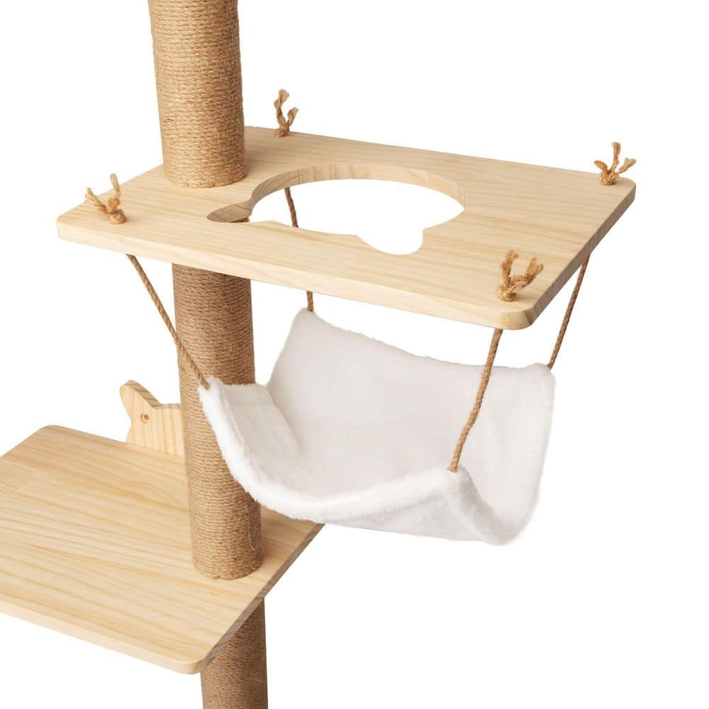 Wall-Mounted Cat Scratching Pad for Small to Large Cat, Indoor Wood Cat Tree with Hammock, Cat Scratcher Perch H-D0102H94PUW