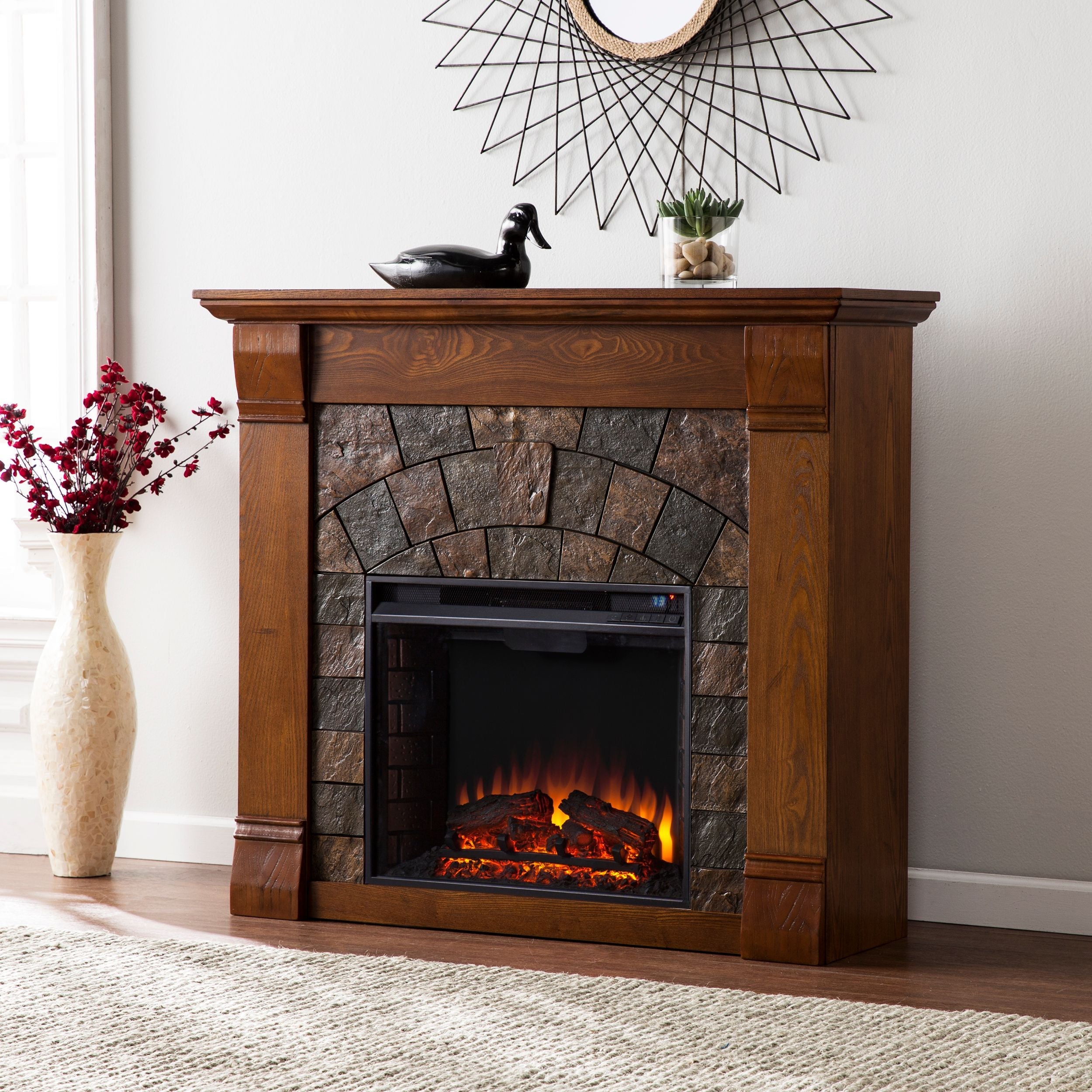 Sei Kolfyre Soft country style Electric Fireplace, Salem in Antique Oak finish