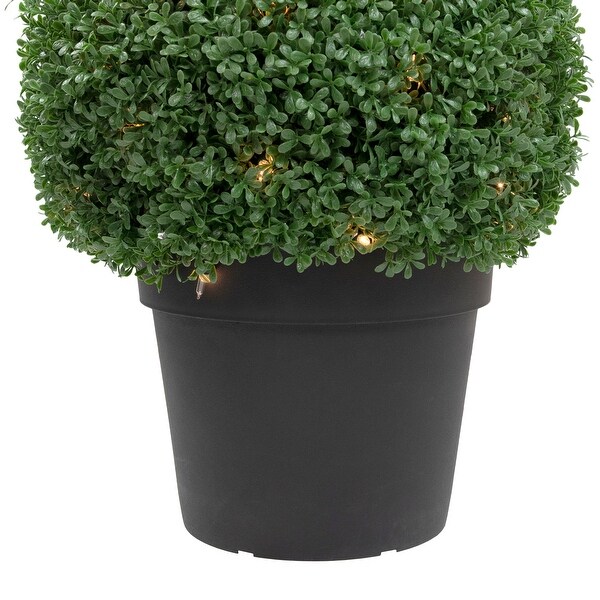 20 PreLit Artificial Boxwood Ball Topiary in Round Pot，Clear Lights