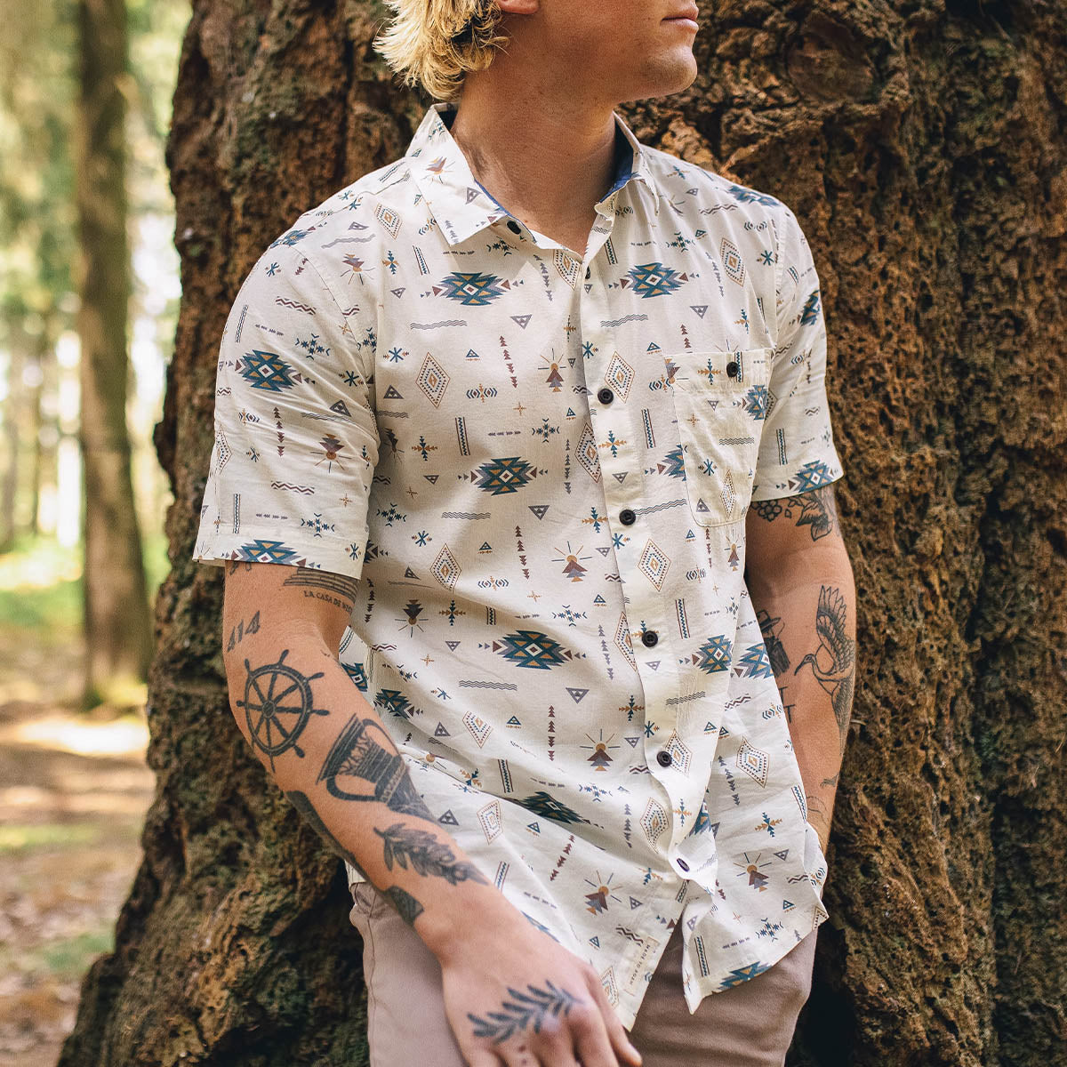 Chill Organic Cotton Short Sleeve Shirt - Egret Sierra