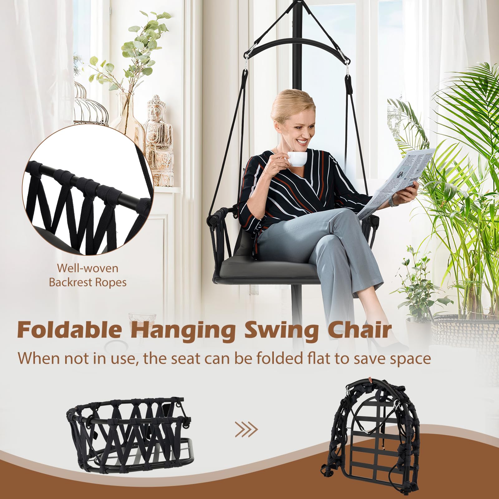 Giantex Hanging Swing Chair W/Stand, Cozy Seat & Back Cushions