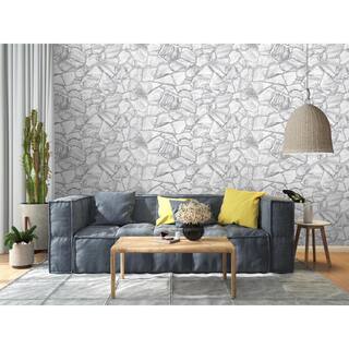 Dundee Deco 3D Falkirk Retro V 39 in. x 19 in. White Grey Faux Stone PVC Decorative Wall Paneling (10-Pack) GRHDTP10027352-10