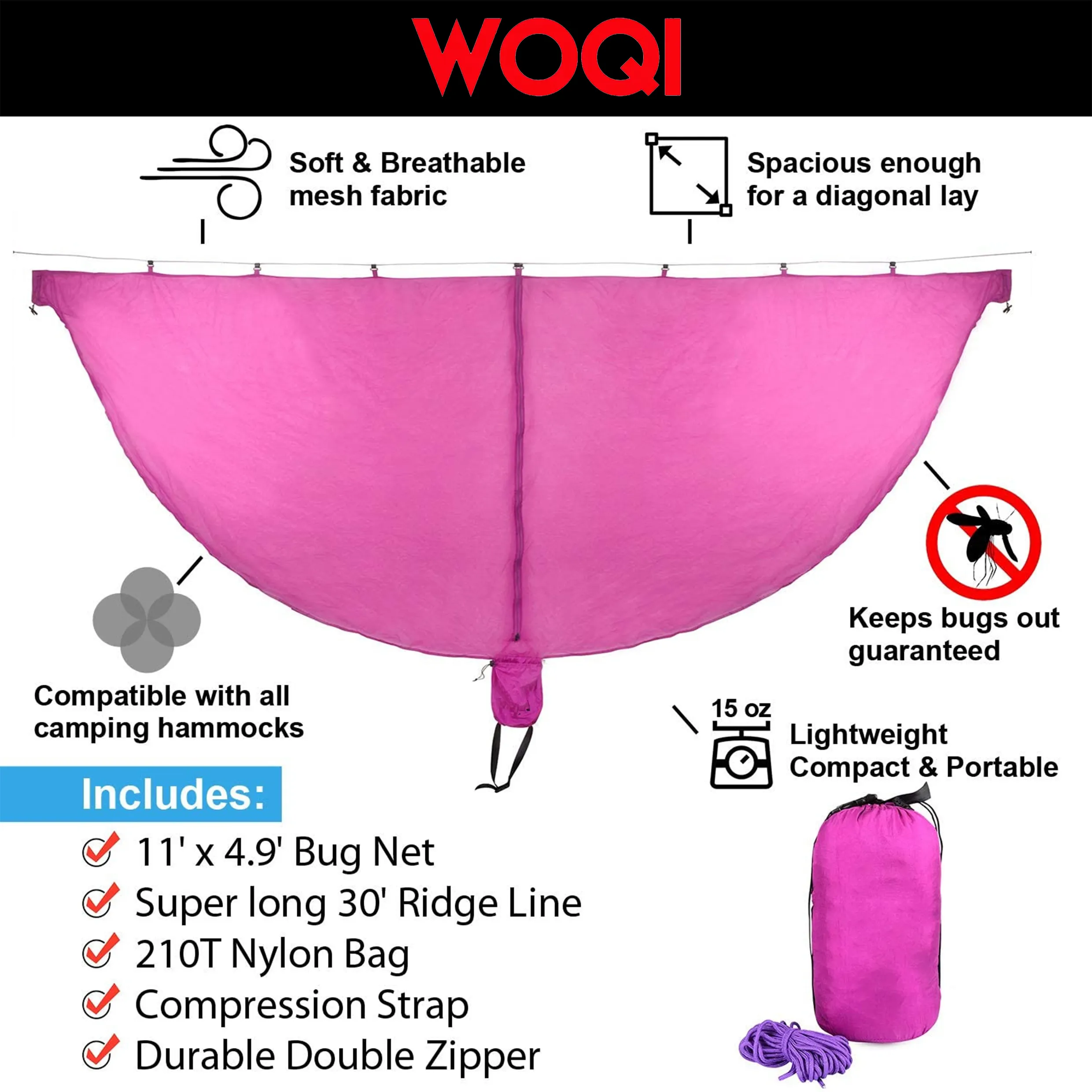 Woqi Portable Camping Hammock Bug Mosquito Net Perfect Mesh Netting for outdoor camping