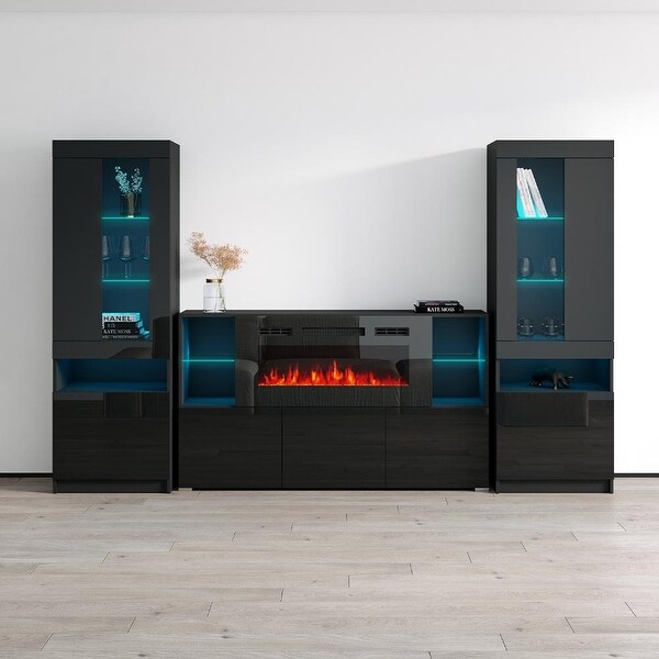 Komi 03 Electric Fireplace Modern Wall Unit Entertainment Center