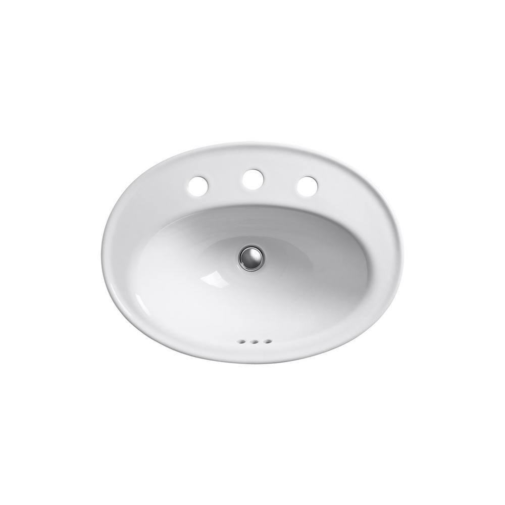 KOHLER Serif Ceramic Drop-In Bathroom Sink in White with Overflow Drain K-2075-8-0