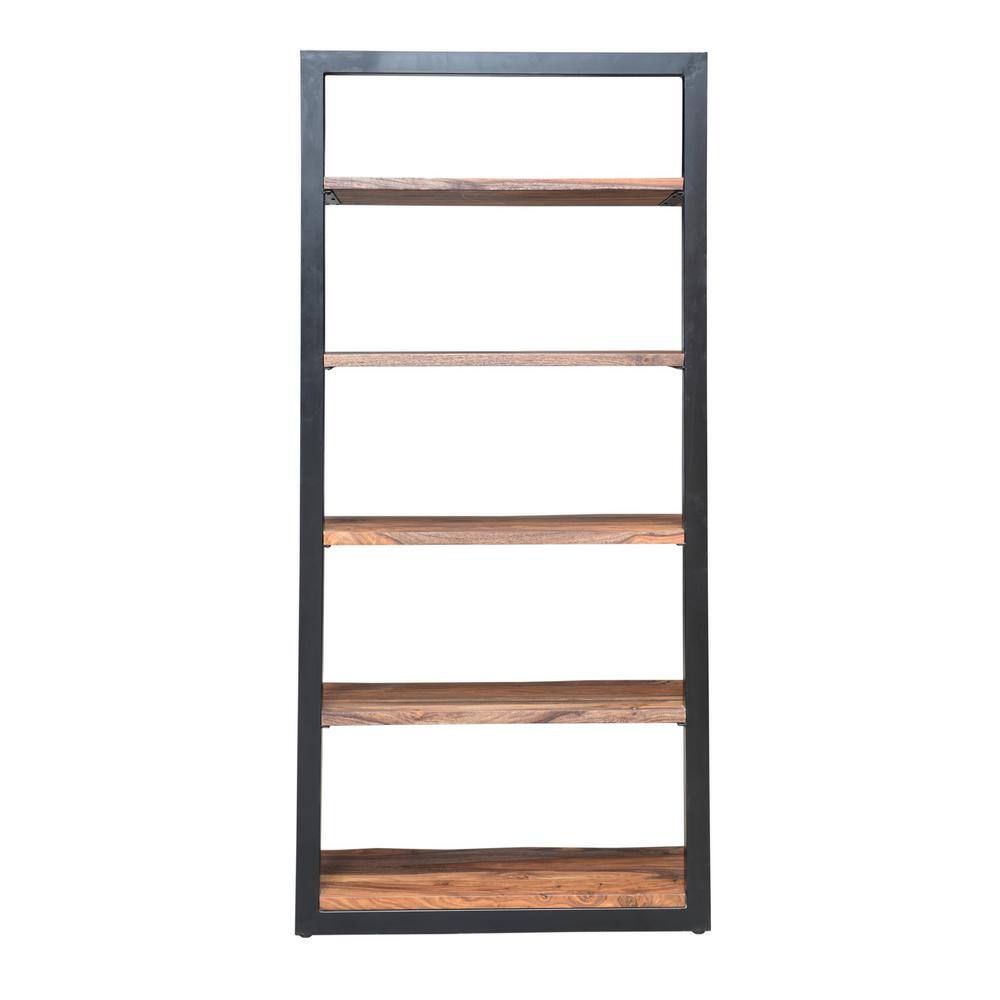 Coast To Coast Accents Brownstone II 75 in. Nut Brown Wood and Metal 5-Shelf Bookcase 49529