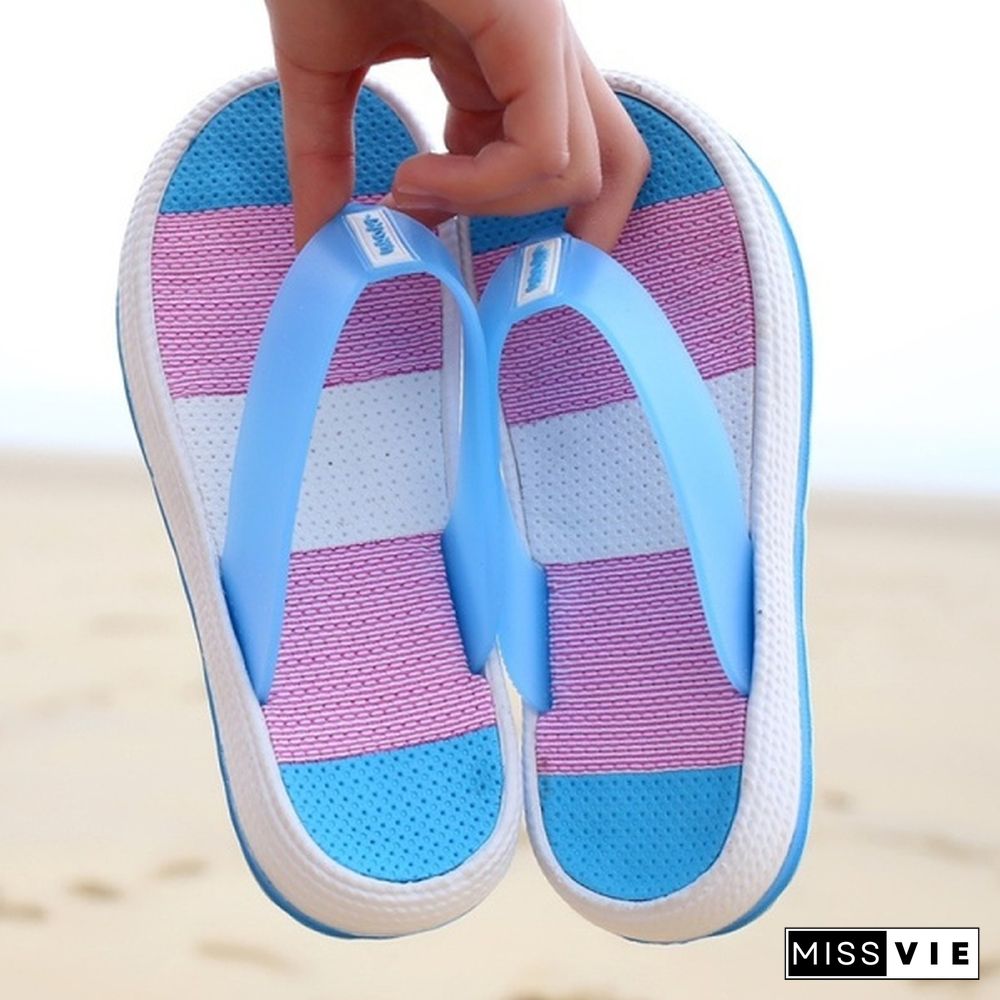 Women Fashion Outdoor Flip Flops Casual Beach Slippers Home Non-Slip Sandals Comfort Rainbow Slippers Plus Size 36-41