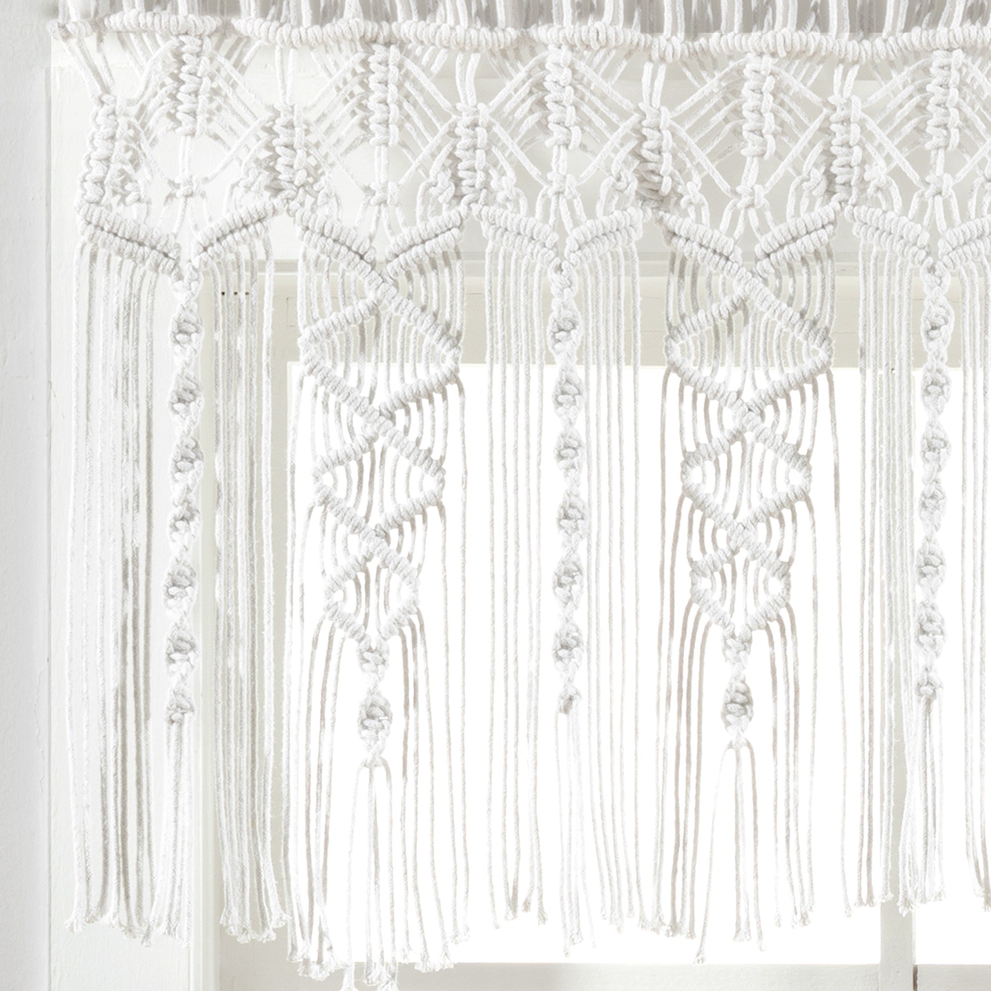 Boho Macrame Textured Cotton Valance/Kitchen Curtain/Wall Decor Single White 50X20