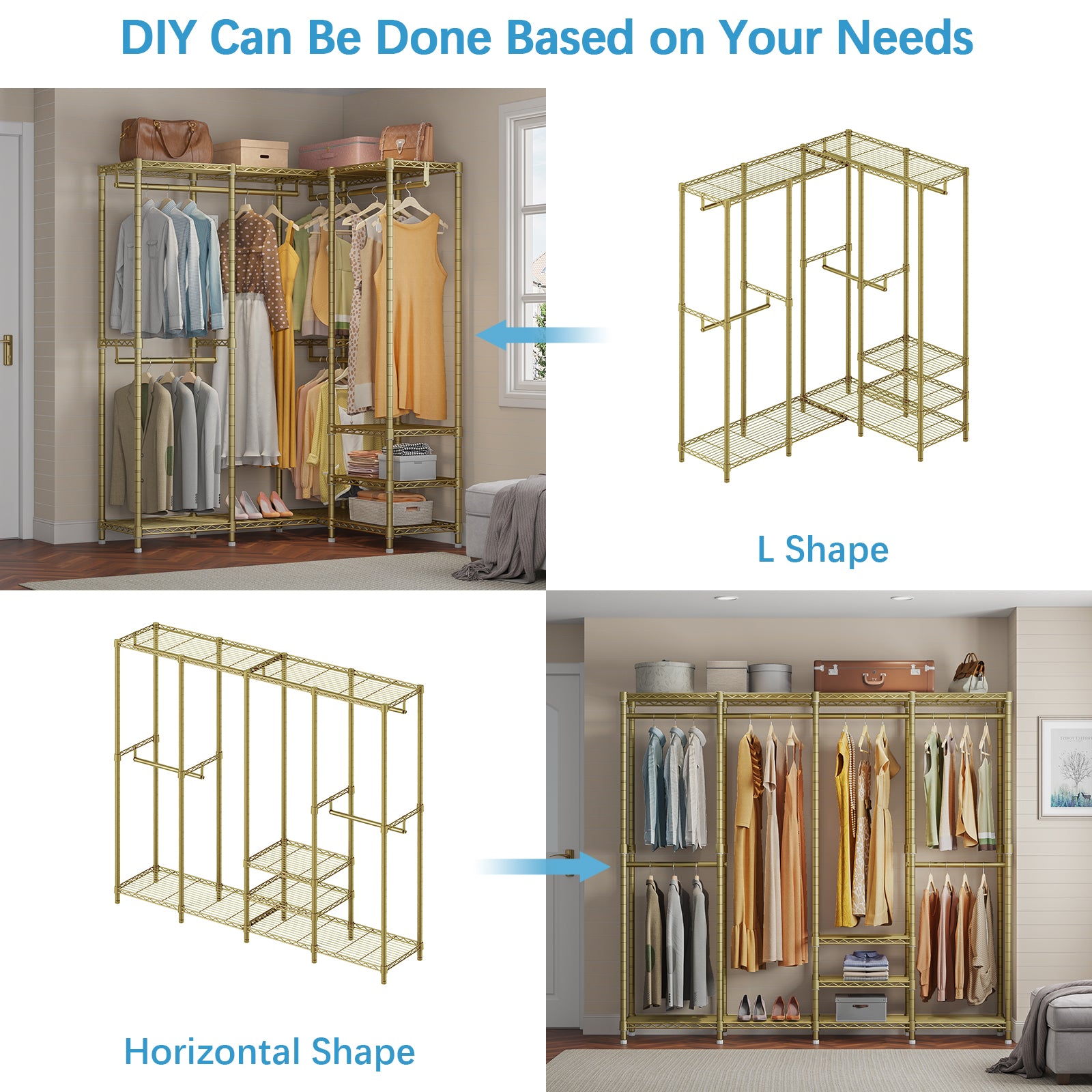 VIPEK V40 Garment Rack Heavy Duty Clothes Rack, 76"L x 15.7"W x 75.6"H, Max Load 800lbs, Gold