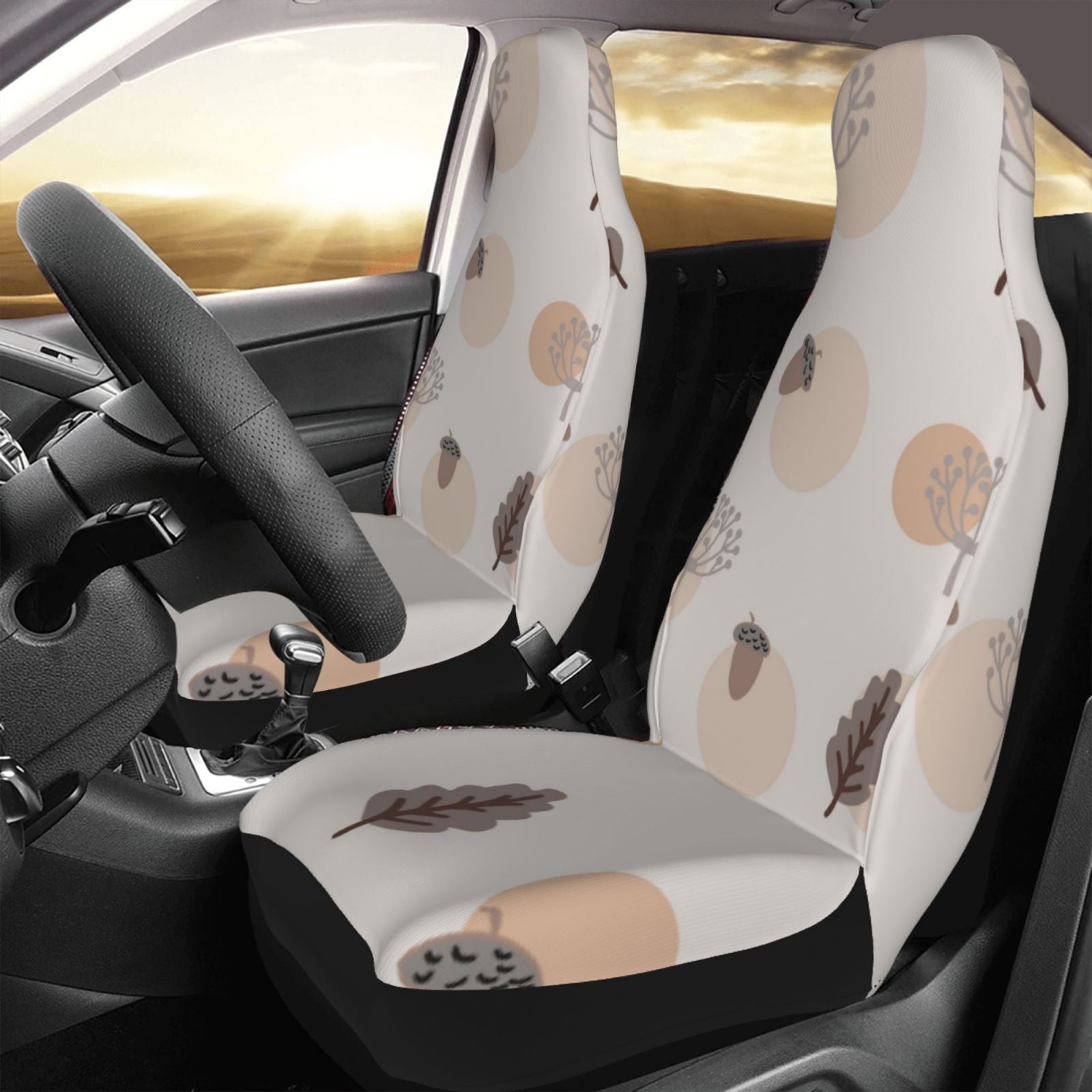 TEQUAN Front Seat Covers， Boho Style Forest Theme Pattern 2 Piece Car Seat Cover Fit Most Car SUV Truck Van