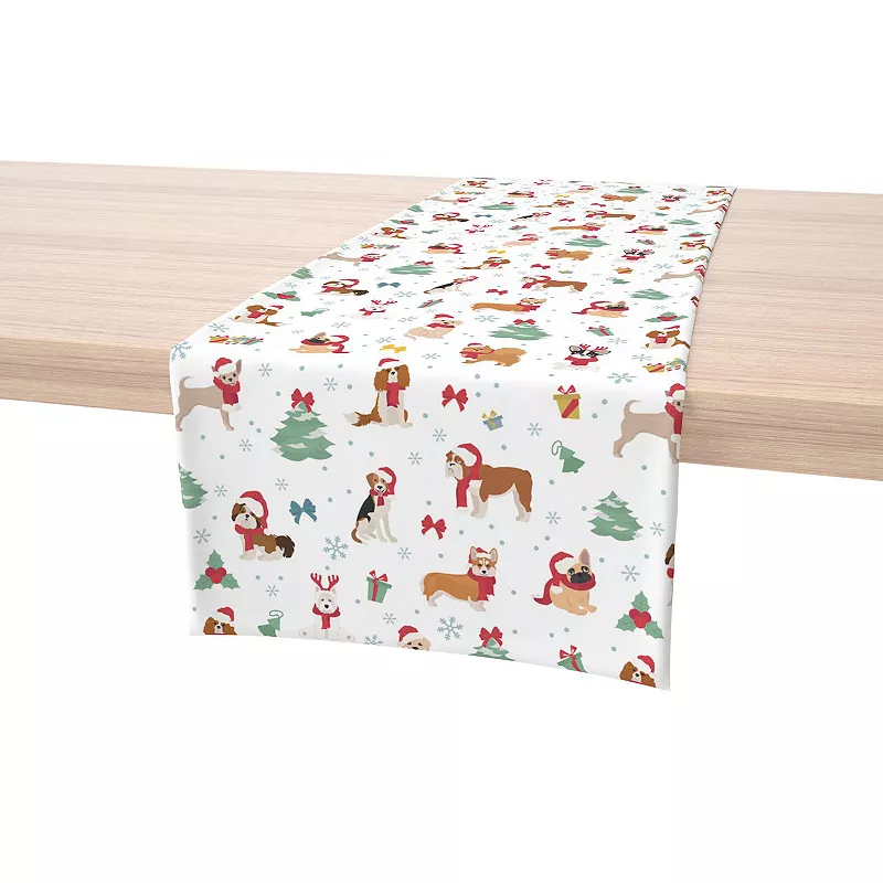 Table Runner， 100% Cotton， 16x72， Holiday Dogs