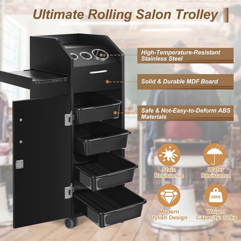 Salon Rolling Trolley Cart with 4 Drawers Lockable, Mobile Beauty Station Hairdressing Storage Cart for Salon Spa Manicure