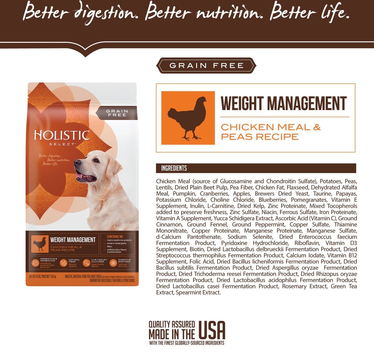 Holistic Select Weight Management Chicken Meal and Peas Recipe Dry Dog Food