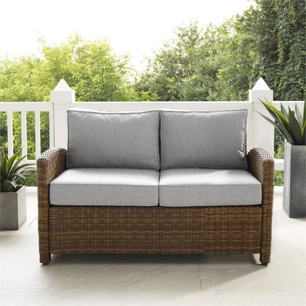 Bradenton Outdoor Wicker Loveseat With Cushions   Tropical   Outdoor Loveseats   by Homesquare  Houzz