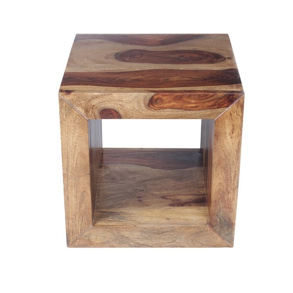 Cube Shape Rosewood Side Table With Cutout Bottom， Brown - 16 H x 16 W x 16 L Inches