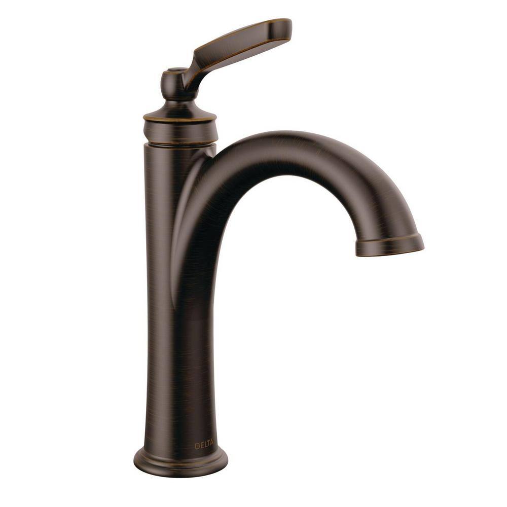 Delta Woodhurst Single Handle Single Hole Bathroom Faucet with Metal Drain Assembly in Venetian Bronze 532-RBMPU-DST