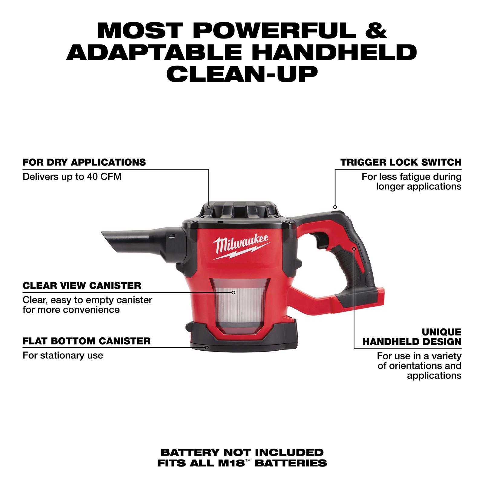 Milwaukee Tool 0882-20 Milwaukee M18 Compact Vacuum Cleaners