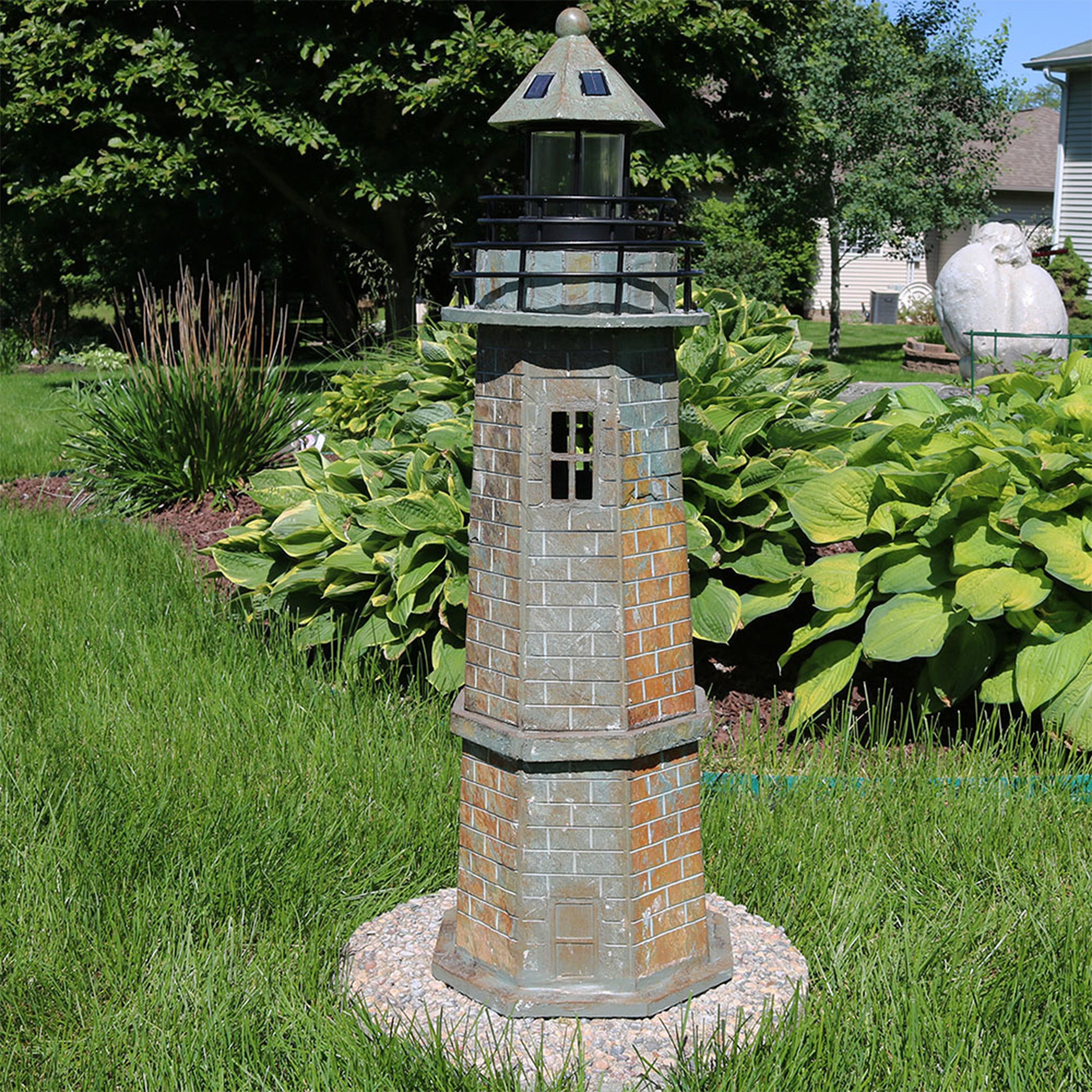 Sunnydaze Outdoor Backyard Garden Nautical Lighthouse Solar LED Pathlight Statue Figurine - 35" - Brick