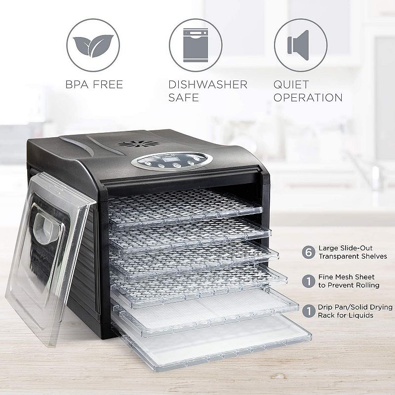 Ivation， 6 Plastic Tray Food Dehydrator For Snacks， Herbs， Fruit and Beef Jerky