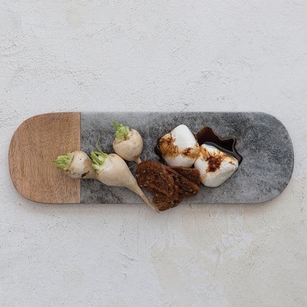 2-Tone Marble and Wood Serving Board - 16.0