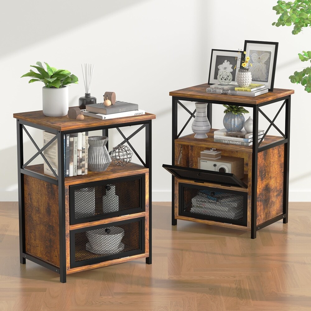 Modern Nightstand with 3 tier Storage Shelves  Brown Nightstands/Black Nightstands (Set of 2)