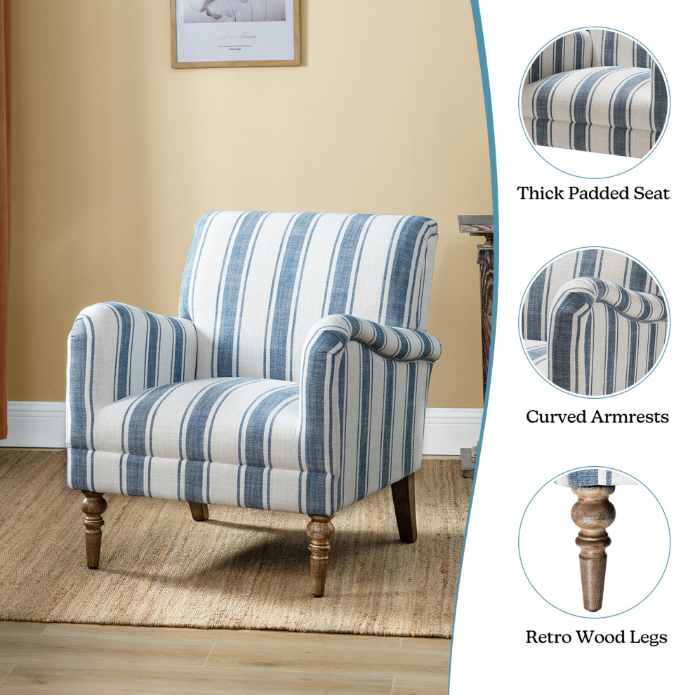 Mid century Stripe Armchair With Wing Back   French Country   Armchairs And Accent Chairs   by Karat Home  Houzz