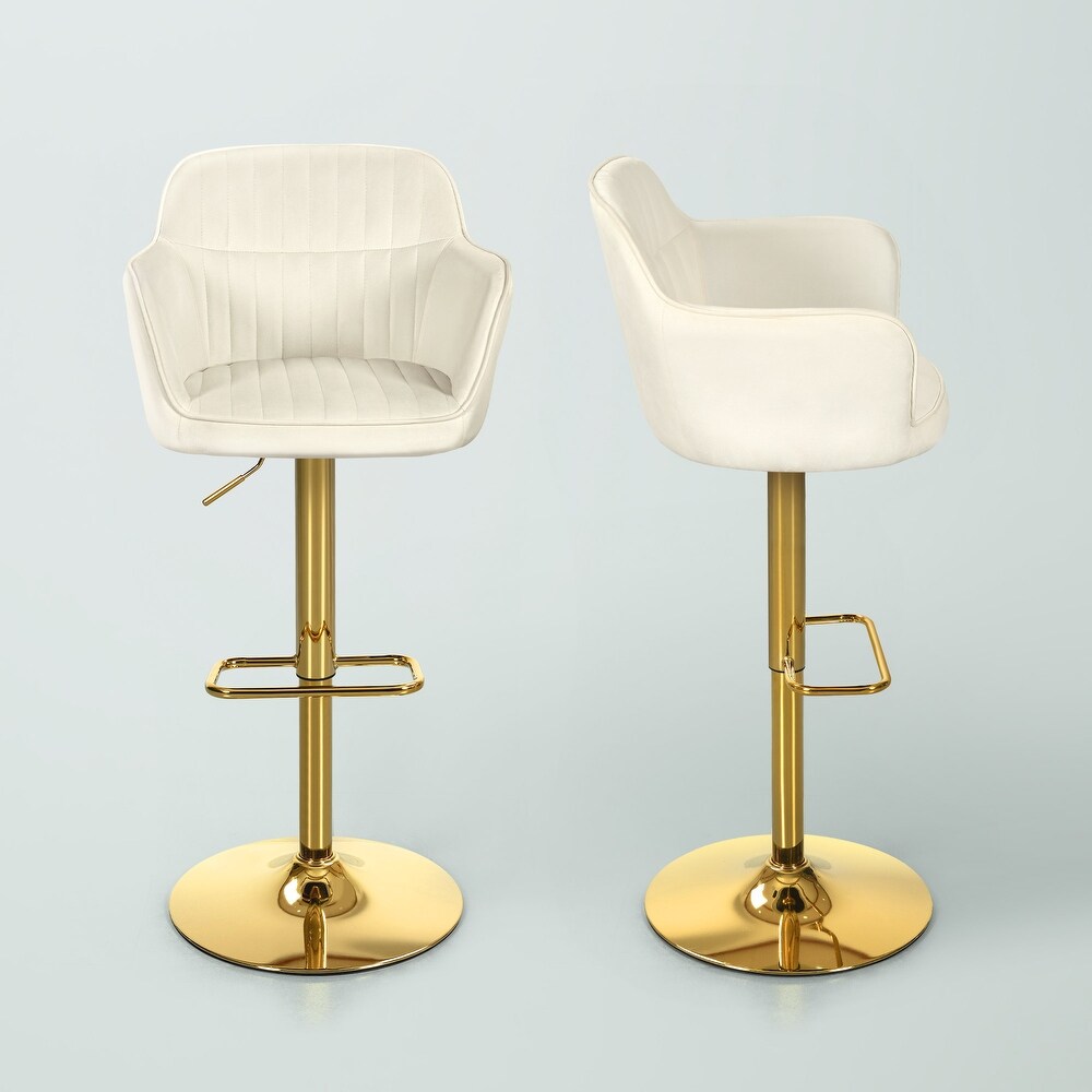 Moasis Velvet Swivel Bar Stools with Adjustable Height and Gold Stainless Steel Base