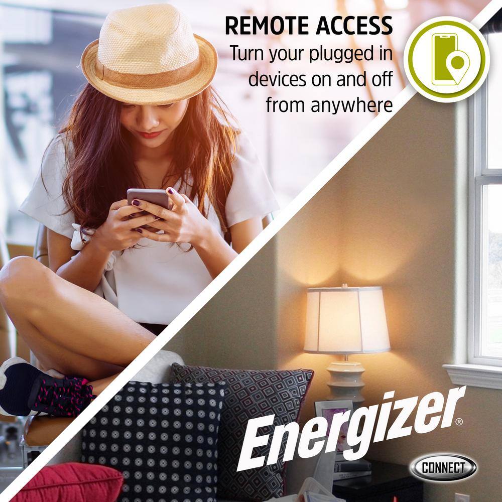 Energizer Wi-Fi Powered Smart Plug Compatible with Alexa and Google Assistant Voice Control Remote Mobile Device Access EIX3-1003-WHT