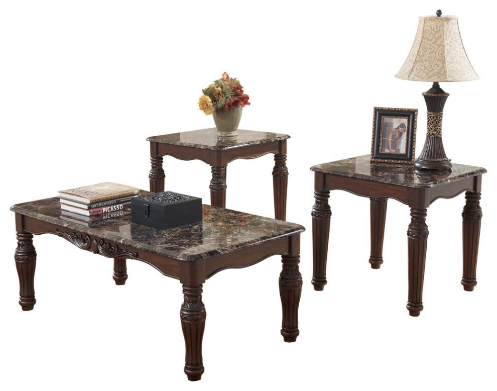 North Shore Table Set  Coffee Table and 2 End Tables  Dark Brown   Victorian   Coffee Table Sets   by MyTinyHaus  LLC  Houzz