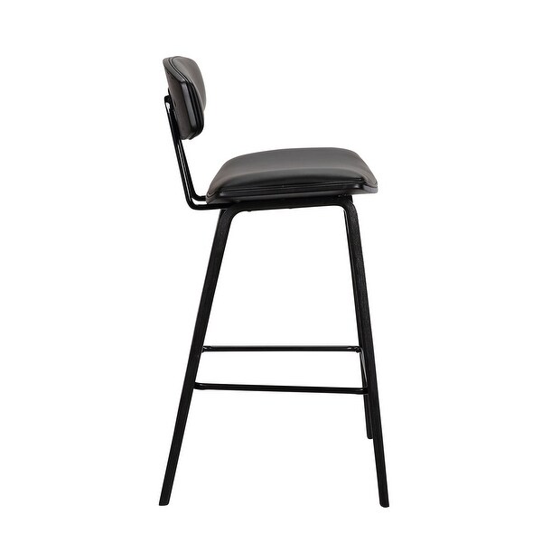 Counter Height Wooden Bar Stool with Curved Leatherette Seat， Black