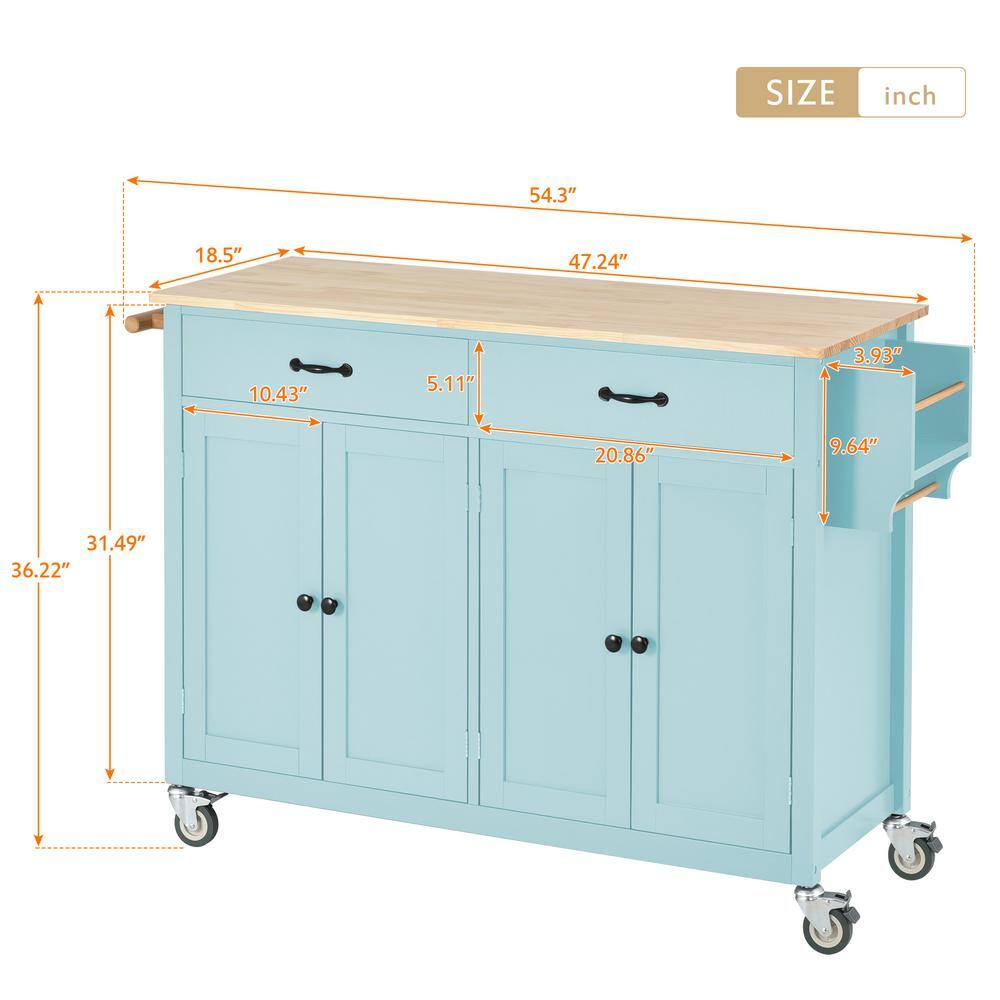 Mint Green Wood 54 in. Kitchen Island Cart with 4-Door Cabinet and 2-Drawers BKPP-billkin-52