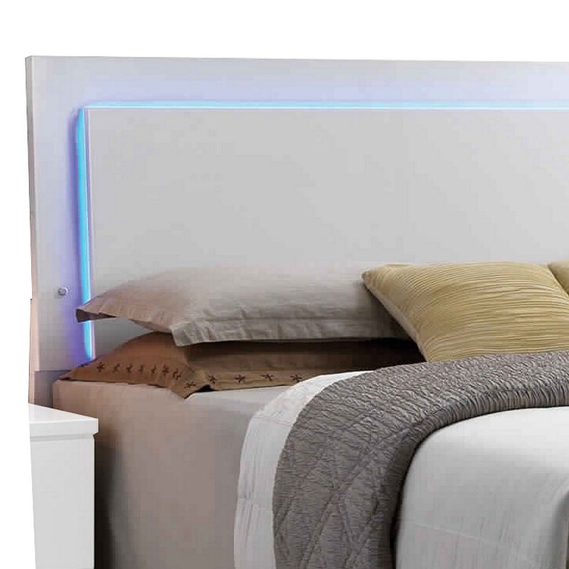 Leatherette Eastern King Bed with LED Panel Headboard and Chrome Legs，White