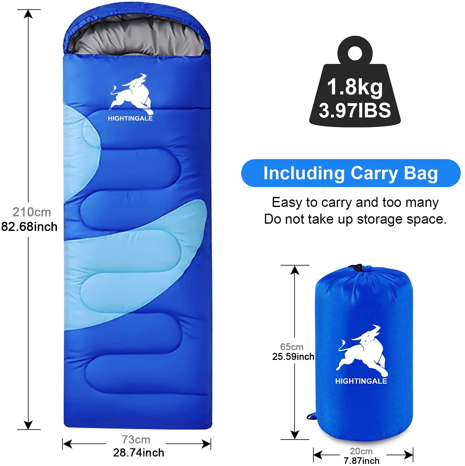 Stitchable Envelope Sleeping Bag with Compression Sack, 4 Season Single Person Waterproof Indoor & Outdoor Use for Kids, Teens & Adults for Hiking, Traveling, Backpacking and Camping