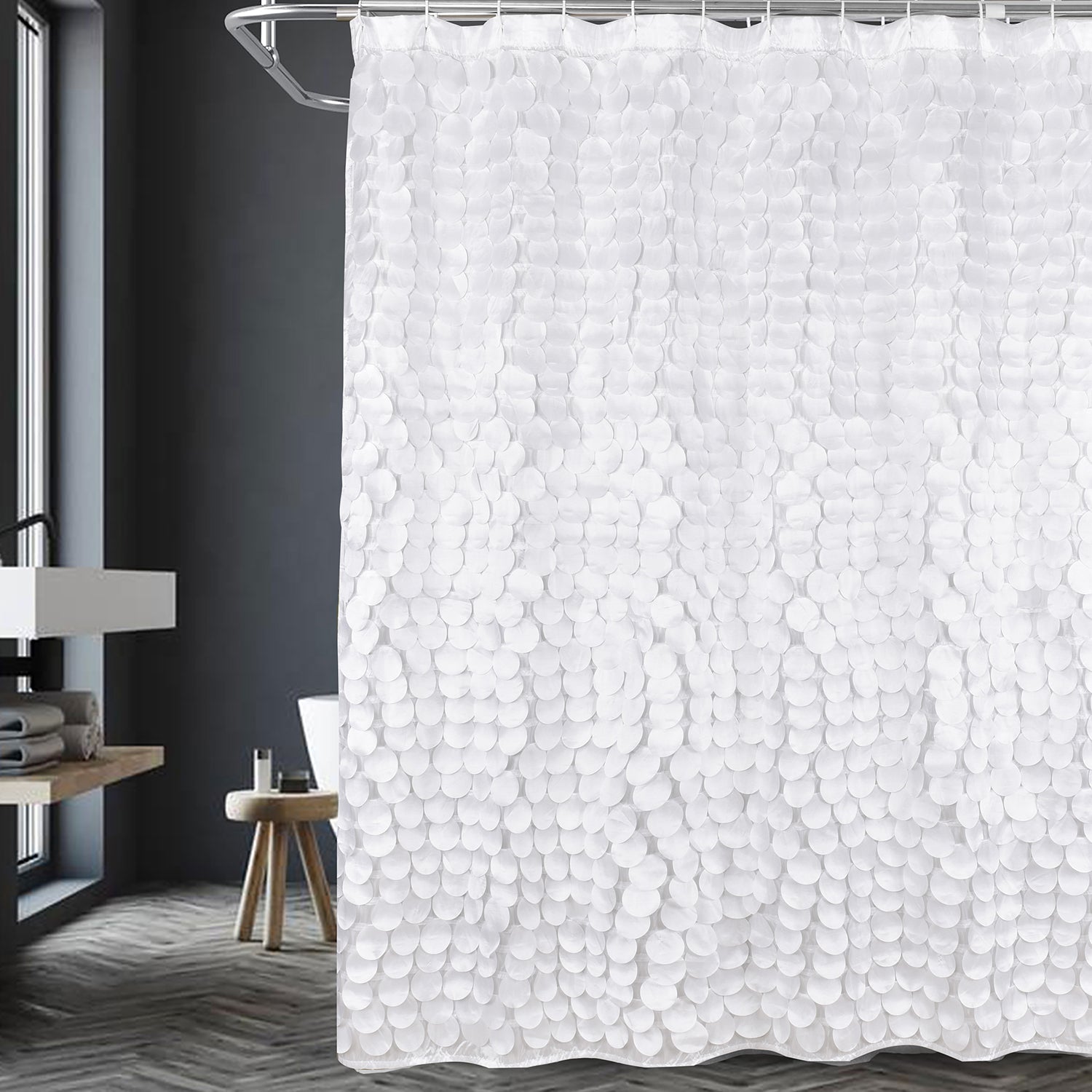 Modern Cute Decorative Shower Curtain - Textured Shimmer Circle Design Bathroom, 72¡± x 72¡±