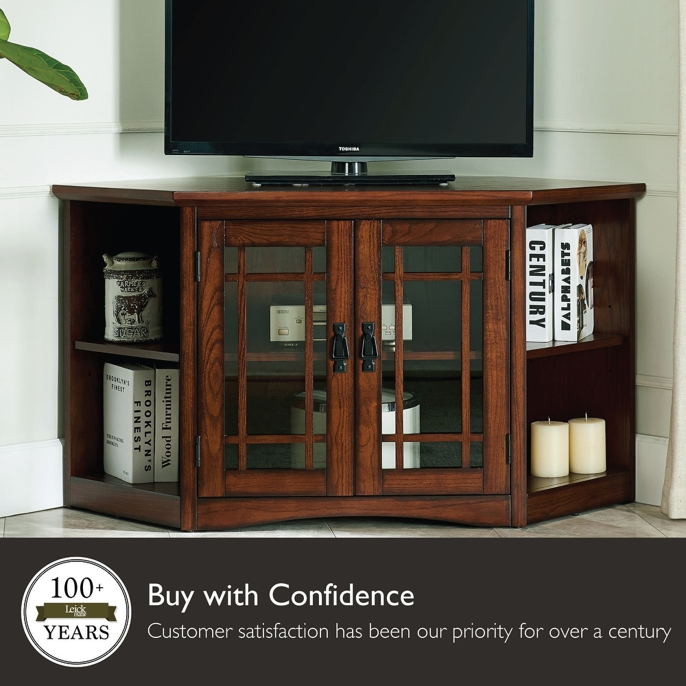 Leick Home Solid Wood Mission Oak Two Door Corner TV Stand